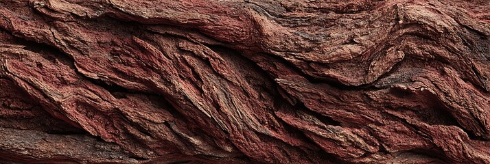 AI-integrated wall with fossil bark texture and rich earthy red color scheme