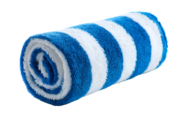 Rolled Blue and White Striped Beach Towel
