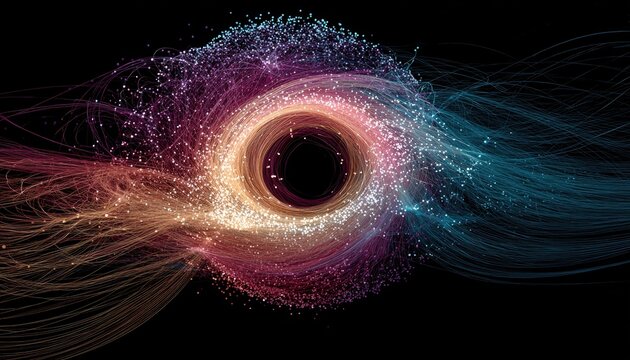 Abstract swirling vortex of particles and light - Powered by Adobe