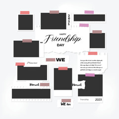 Set of realistic photo or pictures frame on a Square background. Digital photos wall template friendship theme
