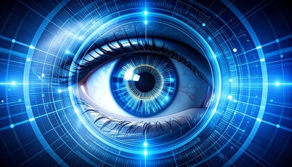 Close-up eye with digital interface