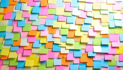 A wall densely covered in colorful sticky notes of varying sizes