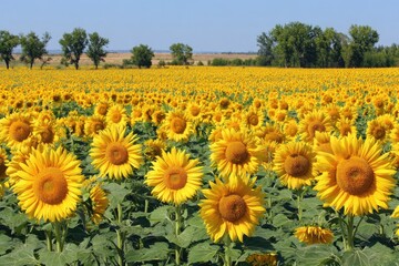 Vast sunflower field under a clear sky