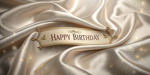 Elegant happy birthday banner on silky fabric