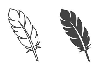 Obraz premium UntitledVector art of two feather illustrations isolated on white background, one in outline and one in solid fill, representing lightness, nature, and artistic design elements