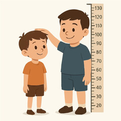 Boys measuring height together in a playful manner amid a colorful background during a fun afternoon