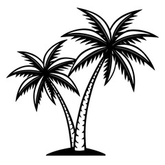 Obraz premium Two palm trees on a small island silhouette
