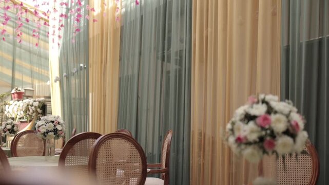 A Slow Motion Shot of an Indian Wedding Venue Decoration in India
