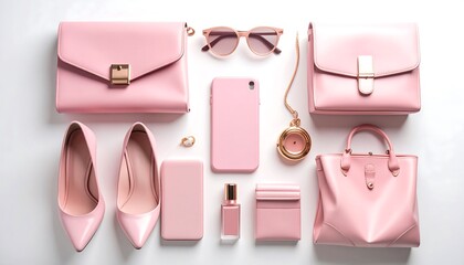 Feminine fashion accessories laid out