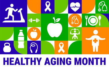 Healthy Aging Month Geometric shape pattern background, banner, card or poster design template is observed every year during September, to raise awareness about the mission. Vector illustration.