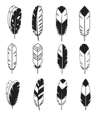 Black Feather Silhouette Set – Bold Vector Bird Plume Collection.