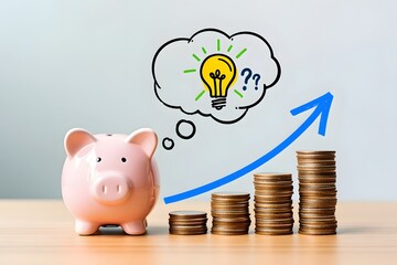 Piggy Bank with Growing Coins and Idea Concept