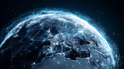 Obraz premium Global Network Earth View Showing Europe Data Connections and Communication