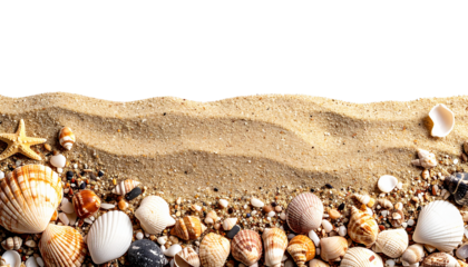 Beach sand with shells on transparent background