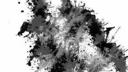 Minimalist black and white grunge texture background with subtle grain, rough brush strokes, abstract ink splashes, vintage film dust, distressed paint stains, and modern artistic border frame