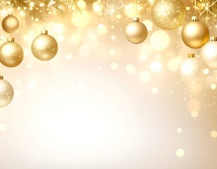 Golden Christmas baubles on a soft white background