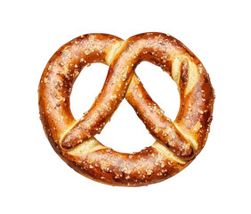 Golden brown pretzel with salt, isolated on transparent background
