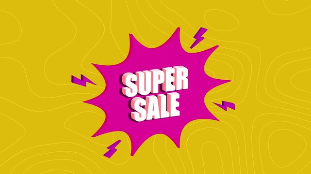 super sale announcement with bold text, Super sale animation video, vibrant super sale motion video