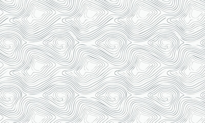 Seamless Pattern with 3D Abstract Topographic Lines, Minimalist White and Grey Vector Background