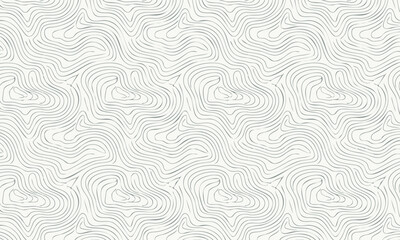 Seamless Pattern with 3D Abstract Topographic Lines, Minimalist White and Grey Vector Background