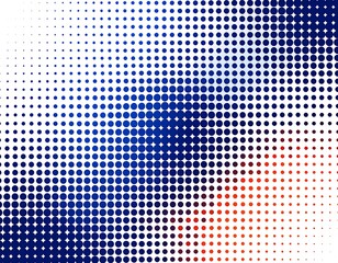 Abstract halftone pattern in blue, red, and white