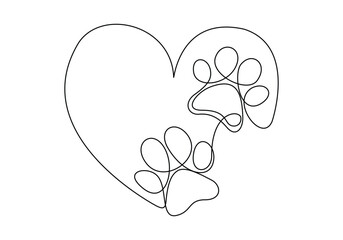 Continuous one line art of cat footprints  vector illustration