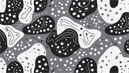 Fototapeta premium Abstract black white and grey blob pattern suitable for backgrounds, designs, textures, prints, and artistic projects in monochromatic themes.
