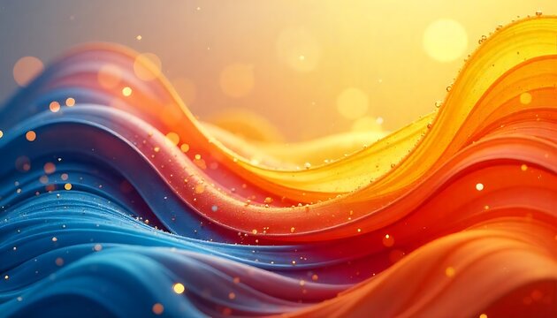 abstract background featuring a vibrant and dynamic composition of smooth, curved lines in shades of blue, orange, yellow, and red, created with generative ai