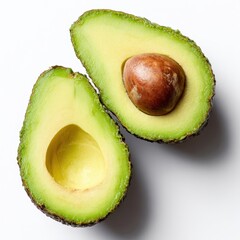 Two halves of avocaa on a white background