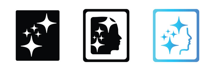 AI generated icon set featuring a sparkle star in square buttons, futuristic digital star logo