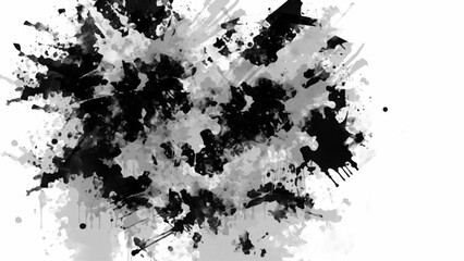 Minimalist black and white grunge texture background with subtle grain, rough brush strokes, abstract ink splashes, vintage film dust, distressed paint stains, and modern artistic border frame