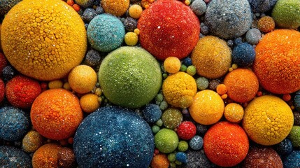 Colorful, textured spheres densely packed together