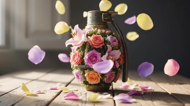 flower grenade with falling petals peace symbol
