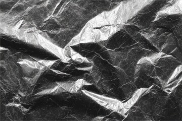 Crumpled, reflective surface; grayscale texture