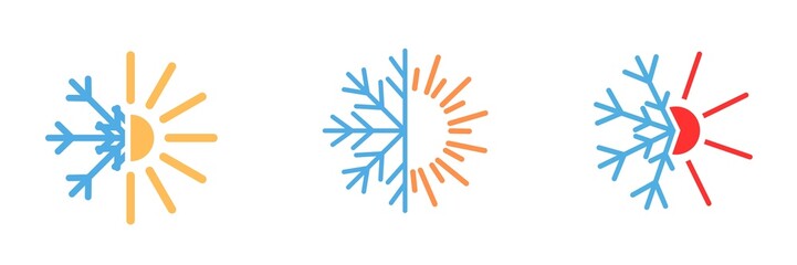 Snowflake,  sun, hot weather icons set, vector illustration 