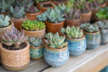 Succulent Garden: A Collection of Potted Plants in Varied Cerami