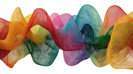 Colorful, flowing, mesh-like abstract forms on white background