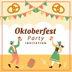 Fototapeta premium Oktoberfest celebration invitation featuring traditional bavarian dancers and festive decorations
