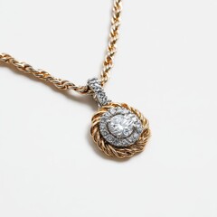 A diamond pendant with a gold chain