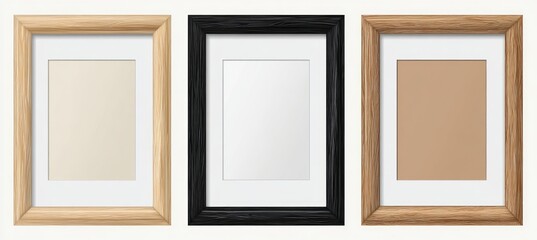 Three picture frames in different colors