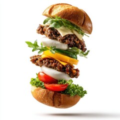 A hamburger with lete and cheese on it