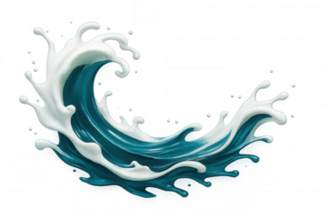 Turquoise water creating dynamic splash wave with foamy crest, curving against transparent backdrop, highlighting fluid motion and vibrant color