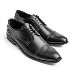 A pair of black leather shoes on a white background