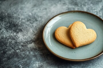 Two Heart-Shaped Cookies on a Rustic Plate