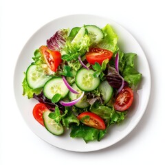 A plate of salad with cucums and tomatoes