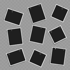 Set of Blank Photo Frames with Clips. Realistic Mockup. Vector