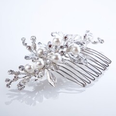 A white pearl and crystal hair comb