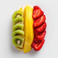 A white plate topped with sliced fruit and a banana