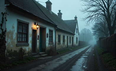 An empty village street lined with old Saxon-style houses