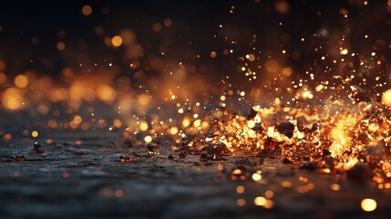 Fiery embers and sparks on a dark surface